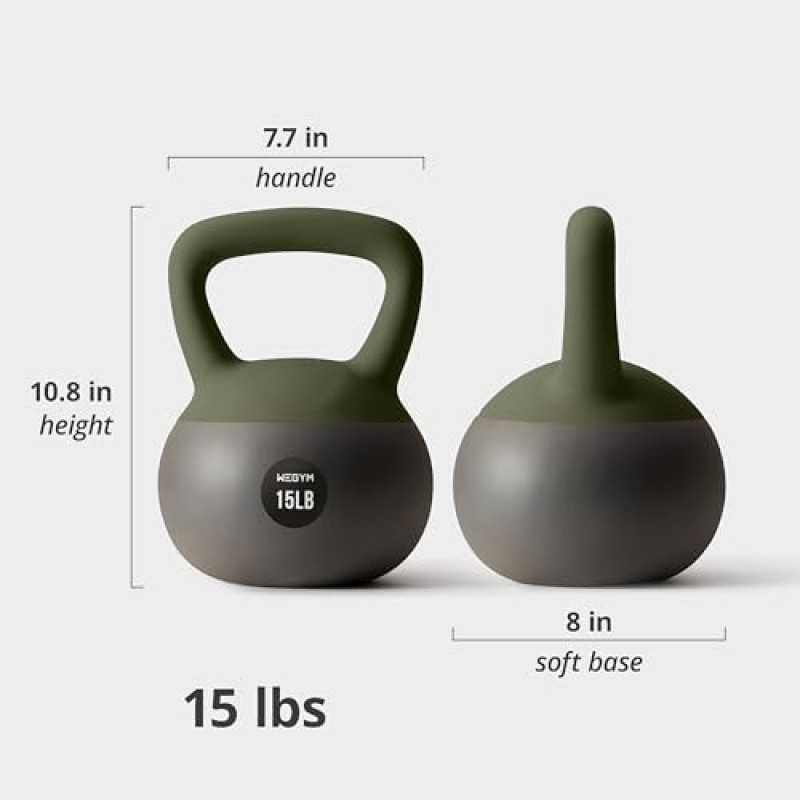 WEGYM 3 피스 소프트 Kettlebell 세트 헤비 듀티 스틸 샌드 Kettlebells 10lb 15lb 20lb 역도, 충격 방지 무게, 근력 및 코어 훈련 홈 체육관