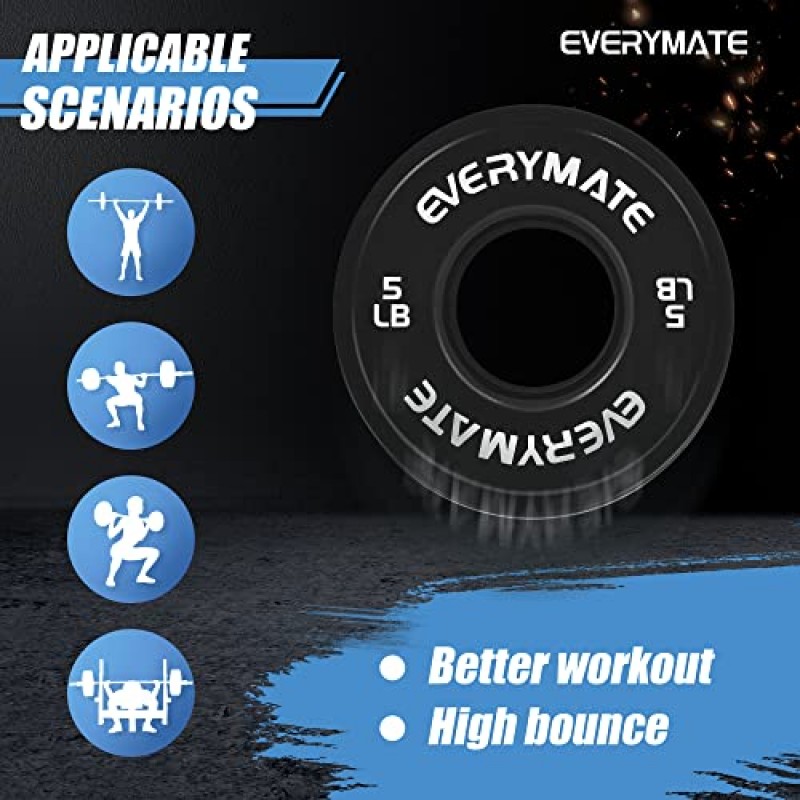 EVERYMATE 블랙 변경 웨이트 플레이트 1.25LB 2.5LB 5LB 세트 분수 플레이트 크로스 트레이닝용 올림픽 범퍼 플레이트 범퍼 웨이트 플레이트 스틸 인서트 강도 트레이닝 웨이트 플레이트