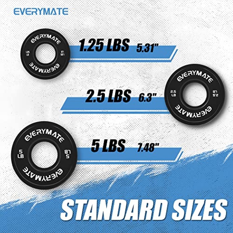 EVERYMATE 블랙 변경 웨이트 플레이트 1.25LB 2.5LB 5LB 세트 분수 플레이트 크로스 트레이닝용 올림픽 범퍼 플레이트 범퍼 웨이트 플레이트 스틸 인서트 강도 트레이닝 웨이트 플레이트