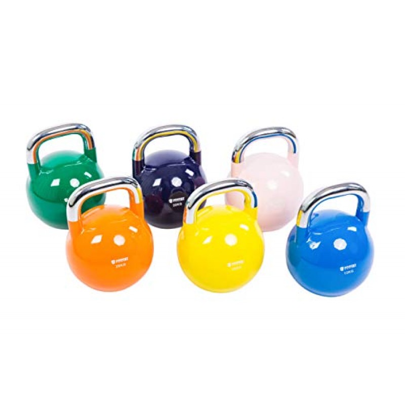 POWERT Competition Kettlebell|프리미엄 품질 코팅 강철|인체 공학적 디자인|역도 운동 및 코어 근력 훈련 및 근육 강화에 적합|색상 구분|싱글