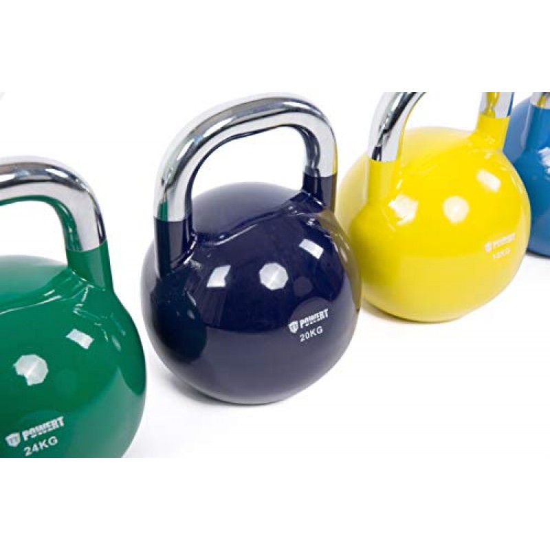 POWERT Competition Kettlebell|프리미엄 품질 코팅 강철|인체 공학적 디자인|역도 운동 및 코어 근력 훈련 및 근육 강화에 적합|색상 구분|싱글