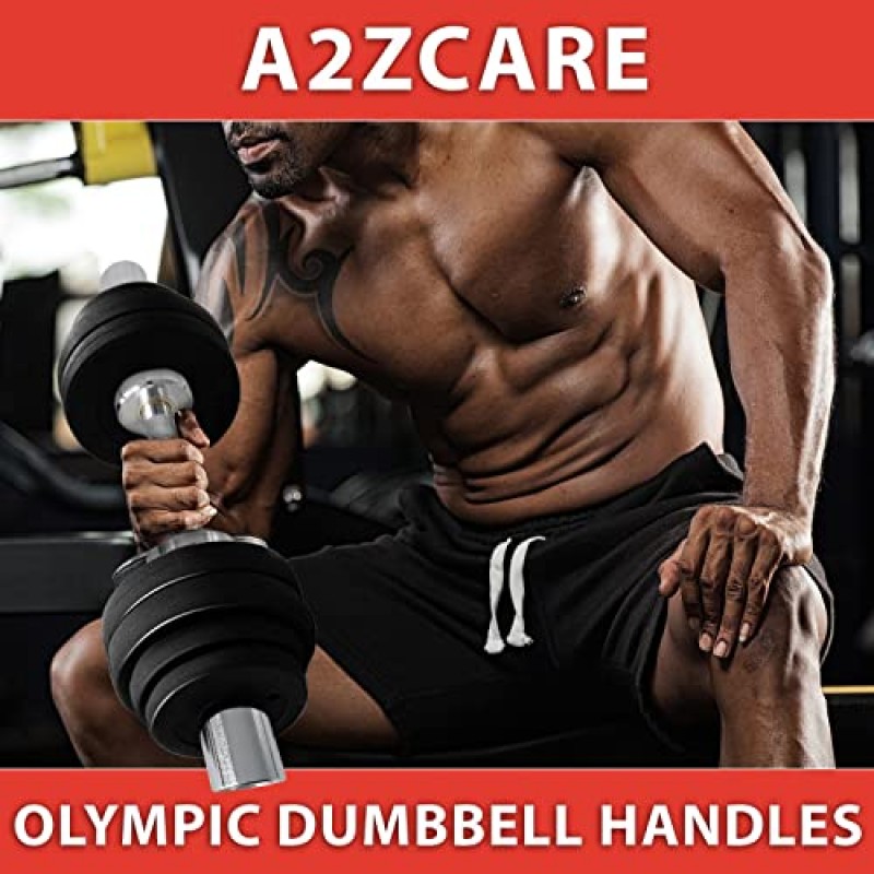 A2ZCARE 올림픽 덤벨 핸들 - 최대 600lbs의 올림픽 웨이트 플레이트 지원을 위한 회전 슬리브 및 스프링 칼라가 있는 덤벨 바 - 홈 체육관용 역도 액세서리
