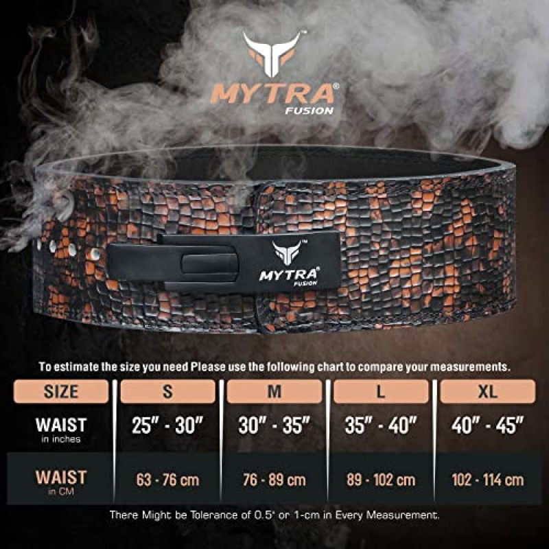 Mytra Fusion 역도 벨트 남성용 & 여성용 파워 리프팅 벨트 레버 운동 베팅이있는 실제 가죽 리프팅 벨트