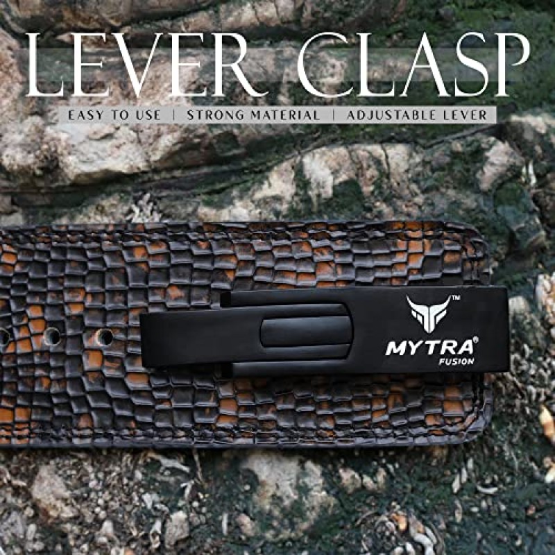 Mytra Fusion 역도 벨트 남성용 & 여성용 파워 리프팅 벨트 레버 운동 베팅이있는 실제 가죽 리프팅 벨트