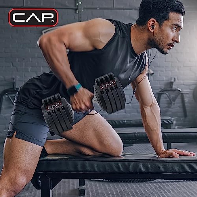 CAP 바벨 55lb 단일 조절식 덤벨, 윤곽이 있는 전체 회전 핸들, 벌집형 검정색 및 크롬 핸들(SDBAIS-055G6)