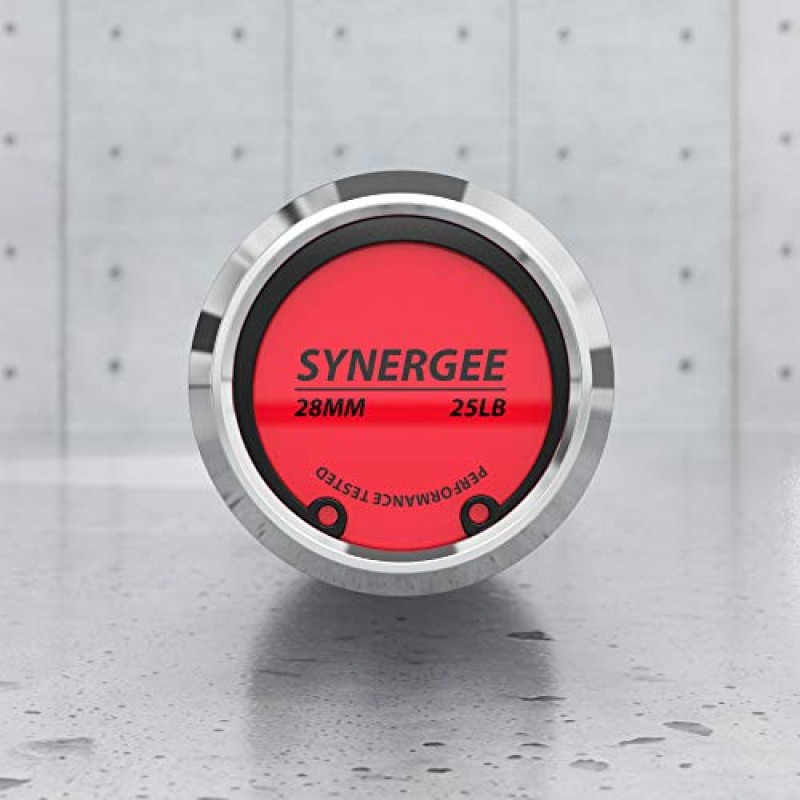 2인치 슬리브가 있는 Synergee 25파운드 5피트 바벨. 역도용 정격 500lbs. 크롬, 흑색 인산염, 적색 세라코테로 제공됩니다.