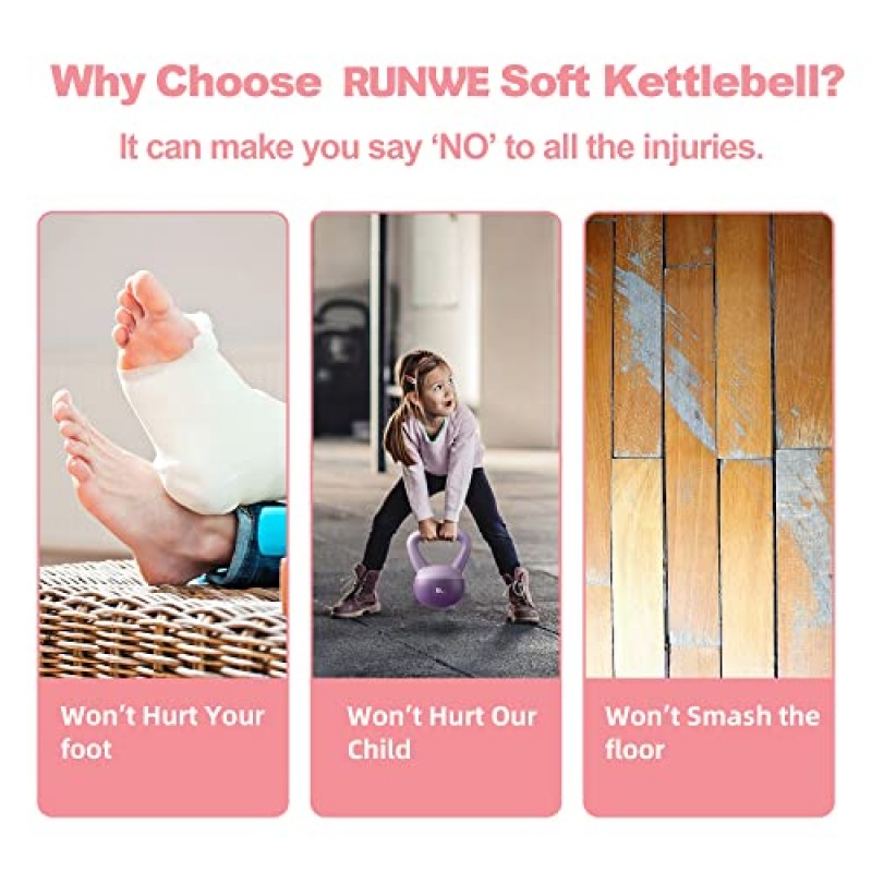 RUNWE 소프트 케틀벨 - 철 모래로 채워진 충격 방지 핸드 웨이트, 근력 훈련 케틀벨 5lb 10lb 및 15lb 여성 남성 또는 다양한 수준의 어린이를 위한 옵션