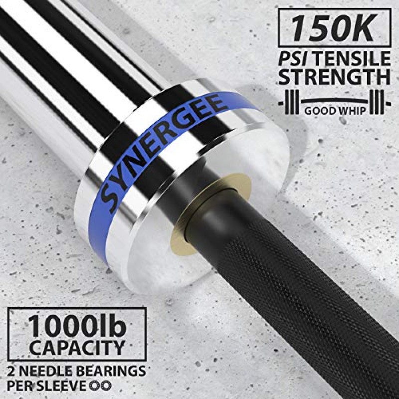 Synergee Open 15kg 및 20kg 흑인산염 및 크롬 올림픽 바벨. 역도, 파워리프팅 및 CrossFit에 대한 정격 1000lbs