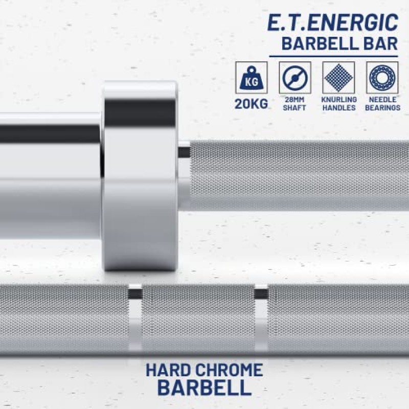 E.T.ENERGIC 45LB 올림픽 바벨 2인치 올림픽 플레이트용 하드 크롬 슬리브가 있는 7피트 바 1500파운드 용량 사용 가능, 체육관 홈 운동, 역도, 파워리프팅용