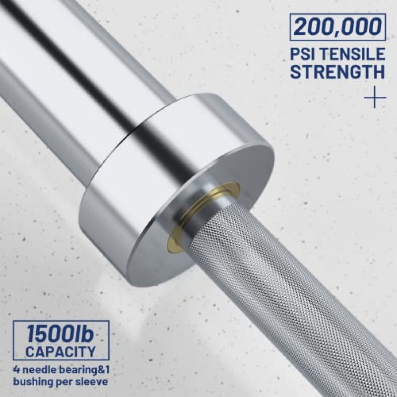 E.T.ENERGIC 45LB 올림픽 바벨 2인치 올림픽 플레이트용 하드 크롬 슬리브가 있는 7피트 바 1500파운드 용량 사용 가능, 체육관 홈 운동, 역도, 파워리프팅용