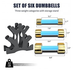 TECHNOAGE 라운드 덤벨 세트 32LB 무게 세트(보관 랙 포함) 다중 강철 핸들 옵션 프리 핸드 웨이트