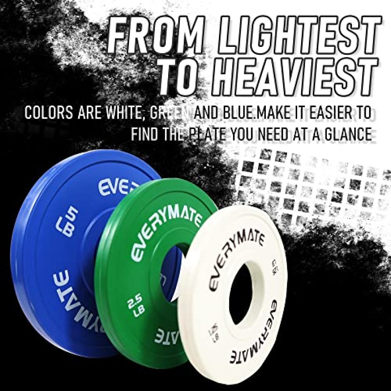 EVERYMATE 변경 무게 플레이트 1.25LB 2.5LB 5LB 세트 분수 플레이트 크로스 트레이닝 및 올림픽 역도용 올림픽 범퍼 플레이트 17.5LB 웨이트 플레이트 세트