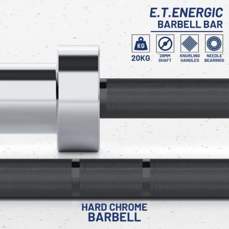E.T.ENERGIC 7피트 올림픽 바벨 바 20KG 하중 1500파운드 용량 역도, 파워리프팅 및 체육관 홈 운동에 사용 가능