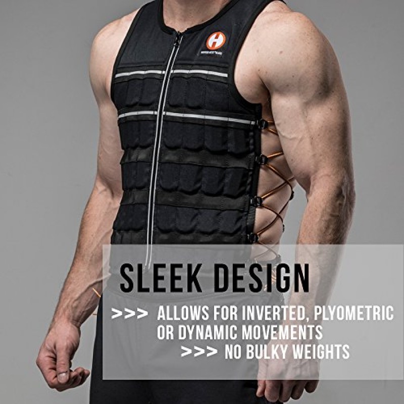 Hyperwear Hyper Vest ELITE 완전 조절 가능한 웨이트 조끼 - 스트레치 CORDURA® 패브릭 지퍼 얇은 강철 웨이트 - 달리기, 근력, 지구력, 걷기용 가중 조끼 - 사이즈 S, M, L, XL