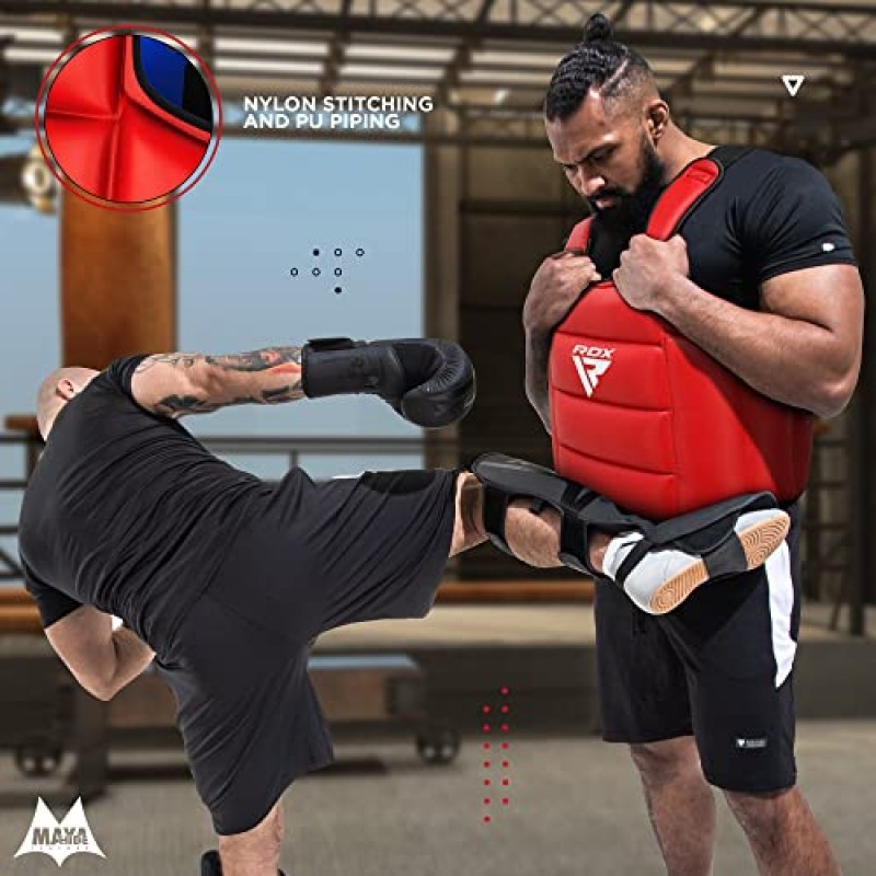 RDX 복싱 바디 프로텍터 리버시블, 킥복싱 MMA 무에타이 가슴 보호대, 스파링 훈련 헤비 펀칭, 조절 가능한 방패, 무술 윗배 보호 패드, 태권도 TKD 조끼