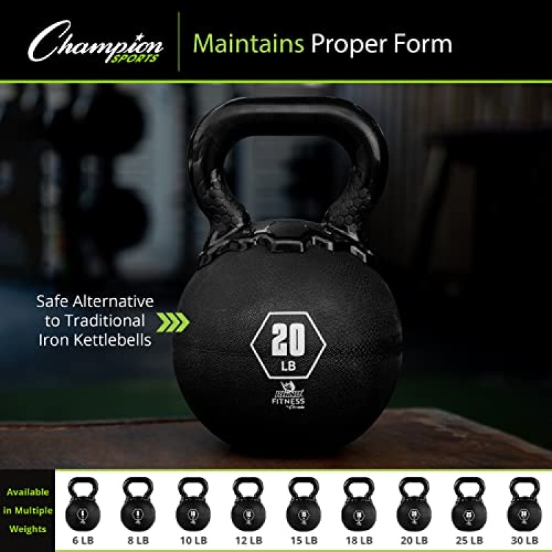 Champion Sports Rhino 케틀벨 고무 웨이트, 블랙 - 프리미엄 근력 훈련 장비 - 다양한 웨이트
