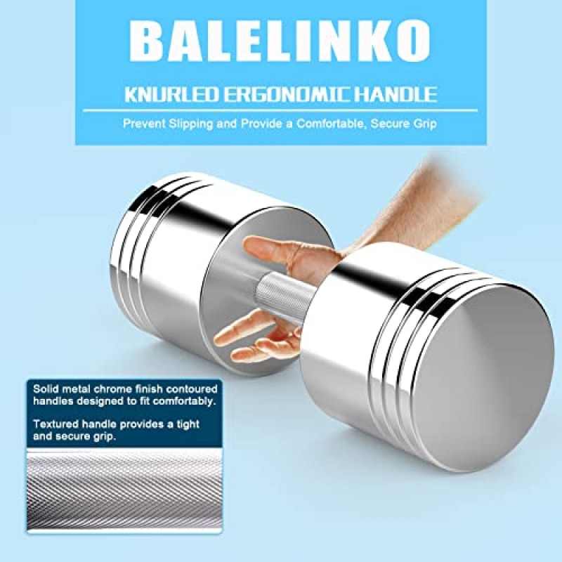 Balelinko 스틸 덤벨 무게 조절 가능한 크롬 덤벨, 널링 핸들, 40lb 45lb 80lb 85lb 남성용 및 여성용 안티 드롭 및 미끄럼 방지 덤벨