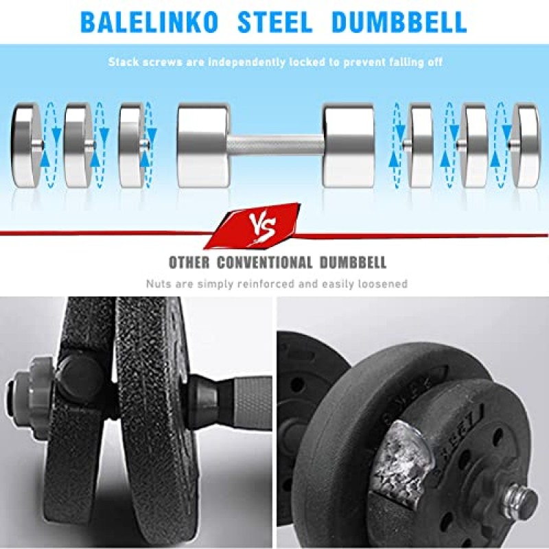 Balelinko 스틸 덤벨 무게 조절 가능한 크롬 덤벨, 널링 핸들, 40lb 45lb 80lb 85lb 남성용 및 여성용 안티 드롭 및 미끄럼 방지 덤벨