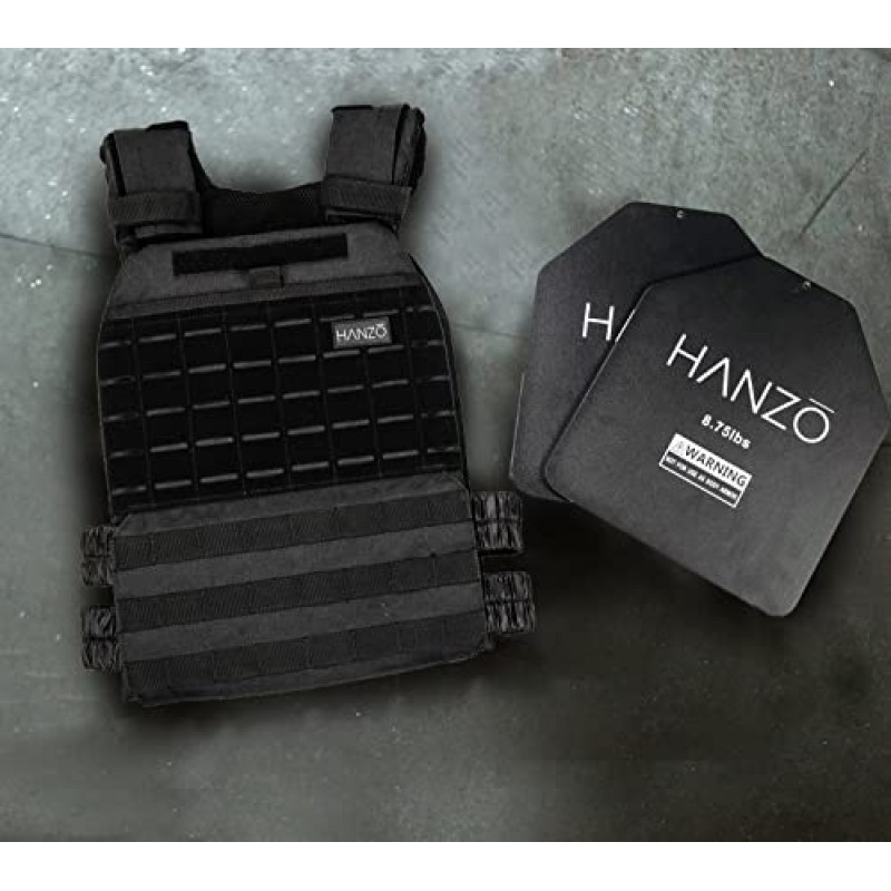 HANZO 프리미엄 웨이트 조끼, 웨이트가 포함된 운동용 웨이트 조끼. 남성용 웨이트 조끼 14lbs/20lbs/30lbs, 운동 플레이트 조끼, 크로스핏, 체육관, 달리기