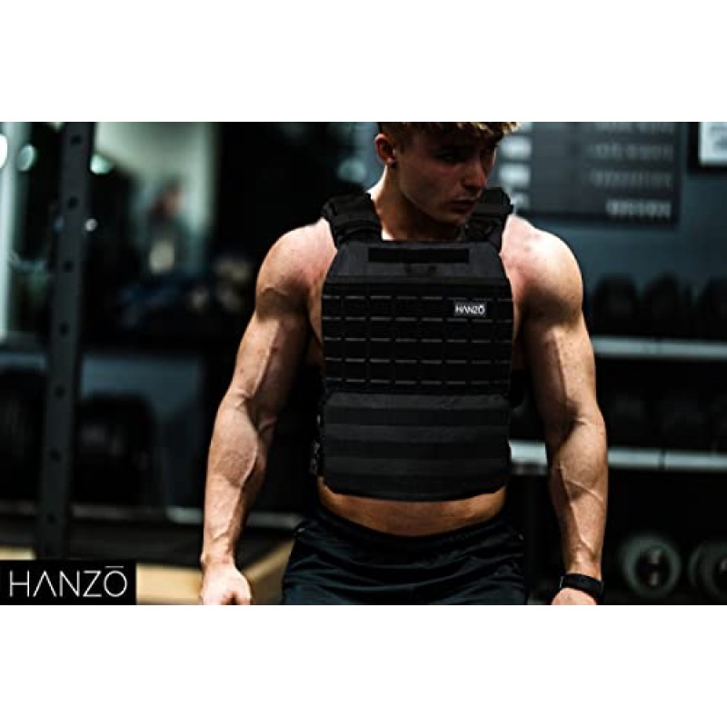HANZO 프리미엄 웨이트 조끼, 웨이트가 포함된 운동용 웨이트 조끼. 남성용 웨이트 조끼 14lbs/20lbs/30lbs, 운동 플레이트 조끼, 크로스핏, 체육관, 달리기