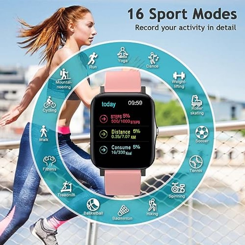 KIDDEX 스마트 시계, 24가지 스포츠 모드가 포함된 피트니스 트래커 IP68 방수 피트니스 시계 수면 모니터 단계 칼로리 카운터 1.7