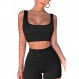 QINSEN 여성용 운동 세트 2 Piece Seamless Ribbed Crop Tank 하이 웨이스트 반바지 요가 의상