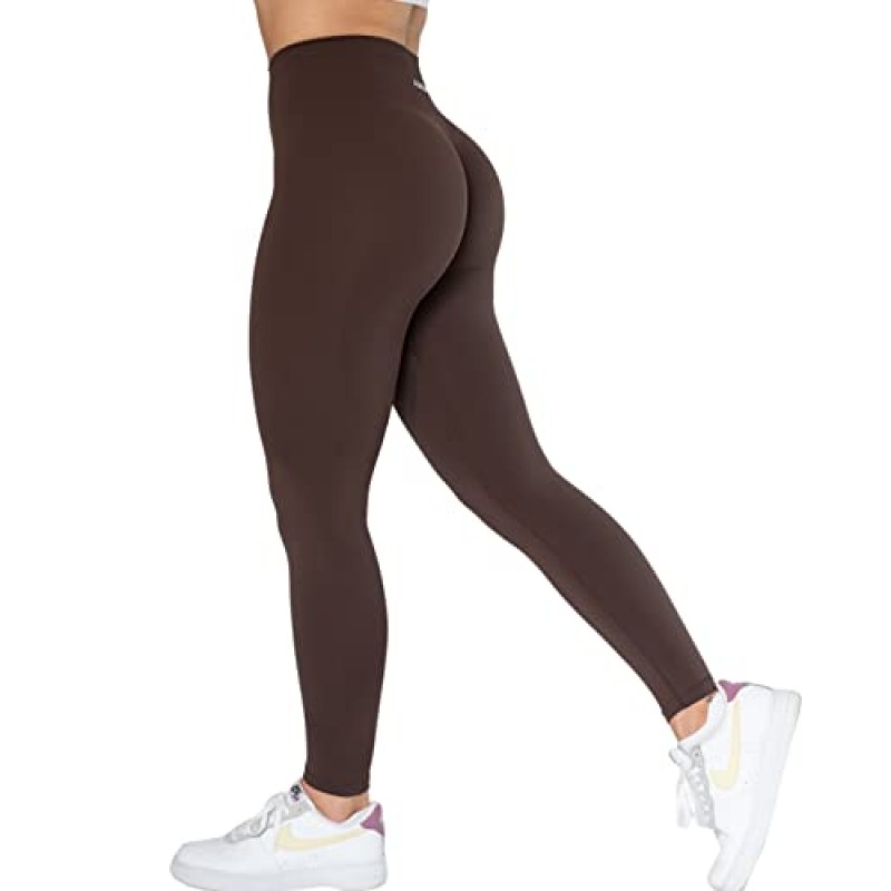 AUROLA 여성용 파워 운동 레깅스 Tummy Control Squat Proof 늑골이있는 두꺼운 매끄러운 Scrunch Active Pants