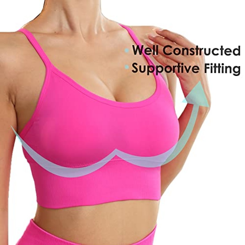 Evercute Racerback 스포츠 브라 패딩 Y Racer Back Cropped Bras for Yoga Workout Fitness Low Impact