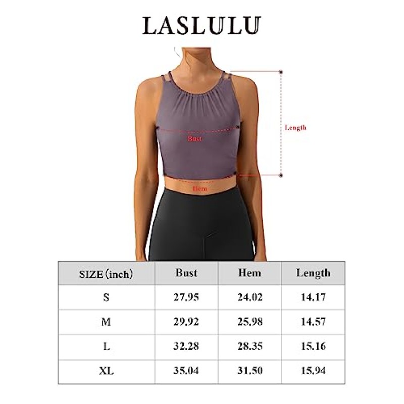 LASLULU Womens 스포츠 브라 Racerback Athletic Shirts Pleated 패딩 요가 탱크 탑 홀터넥 넥 피트니스 운동 자르기 탑