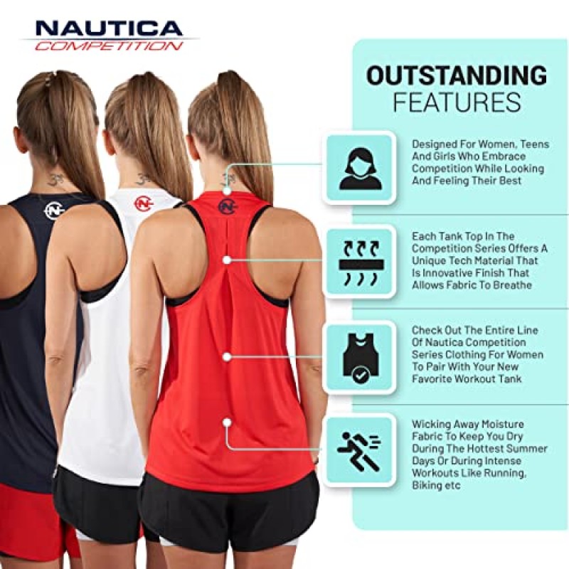 Nautica Competition 3 팩 운동 탱크 탑 여성용 활성 운동 체육관 운동 달리기 운동 요가 Dry-Fit Fabric