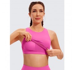 CRZ YOGA Butterluxe Womens Racerback 하이 넥 롱라인 스포츠 브라 - 선반 브라가 내장된 패딩 운동 자르기 탱크 탑