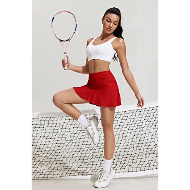 여성용 Ekouaer 테니스 스커트 Pleated Athletic Golf Skorts 스커트(반바지 주머니 포함) 경량 러닝 운동 스커트