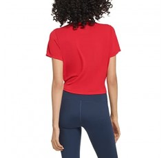 Tommy Hilfiger 여성용 크롭 피트니스 티셔츠 프린트 반사 로고 티셔츠
