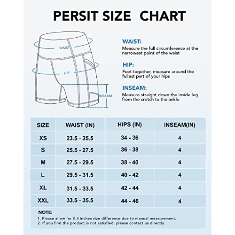 PERSIT 여성용 하이 웨이스트 운동 요가 반바지(사이드 & 내부 포켓 포함), 시스루 배 컨트롤 운동용 반바지