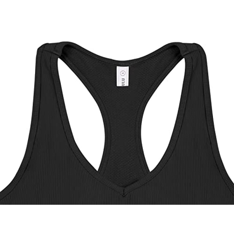 LASLULU Womens 스포츠 브래지어 Racerback 운동 셔츠 늑골이있는 V 넥 패딩 원활한 요가 탱크 탑 피트니스 운동 자르기 탑