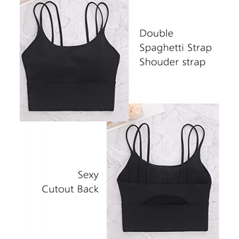 Everrysea Womens Longline 스포츠 브라 패딩 요가 운동 자르기 탱크 탑 Strappy Camisole Fitness Shirts