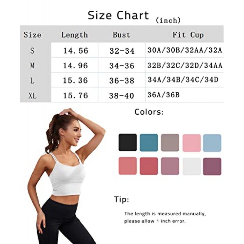 Everrysea Womens Longline 스포츠 브라 패딩 요가 운동 자르기 탱크 탑 Strappy Camisole Fitness Shirts