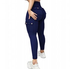 Wavar Scrunch 여성용 포켓이있는 엉덩이 레깅스 하이 웨이스트 카고 바지 작업 바지 체육관 운동 레깅스