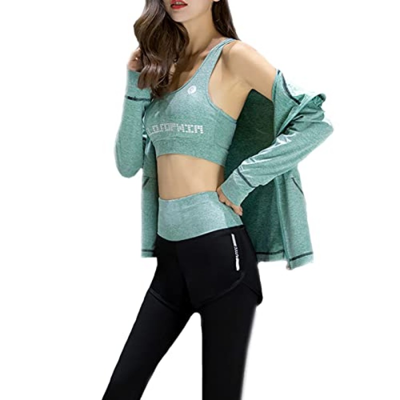 Nesyd 운동 세트 여성용 5 피스 요가 운동 체육관 복장 스포츠 러닝 운동복 세트 Tracksuits Activewear