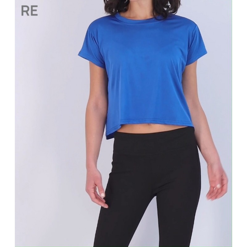 Real Essentials 5 팩: 여성용 드라이핏 크롭 탑 - 반소매 크루넥 스트레치 운동용 티셔츠(플러스 사이즈로 구매 가능)