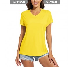MAGCOMSEN 여성용 티셔츠 v 넥 반소매 UPF 50+ 자외선 차단 성능 빠른 건조 운동 운동 셔츠 티셔츠