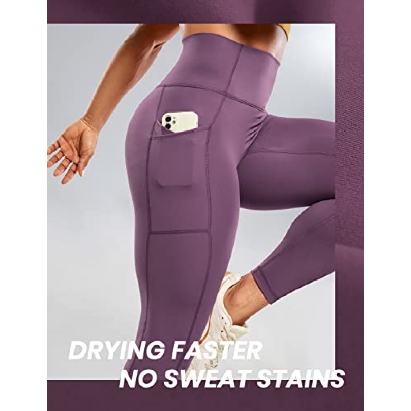 여성용 CRZ YOGA Ulti-Dry 운동 레깅스 25' - 앞 솔기 없음 요가 바지 포켓 포함 하이 웨이스트 피트니스 체육관 스타킹