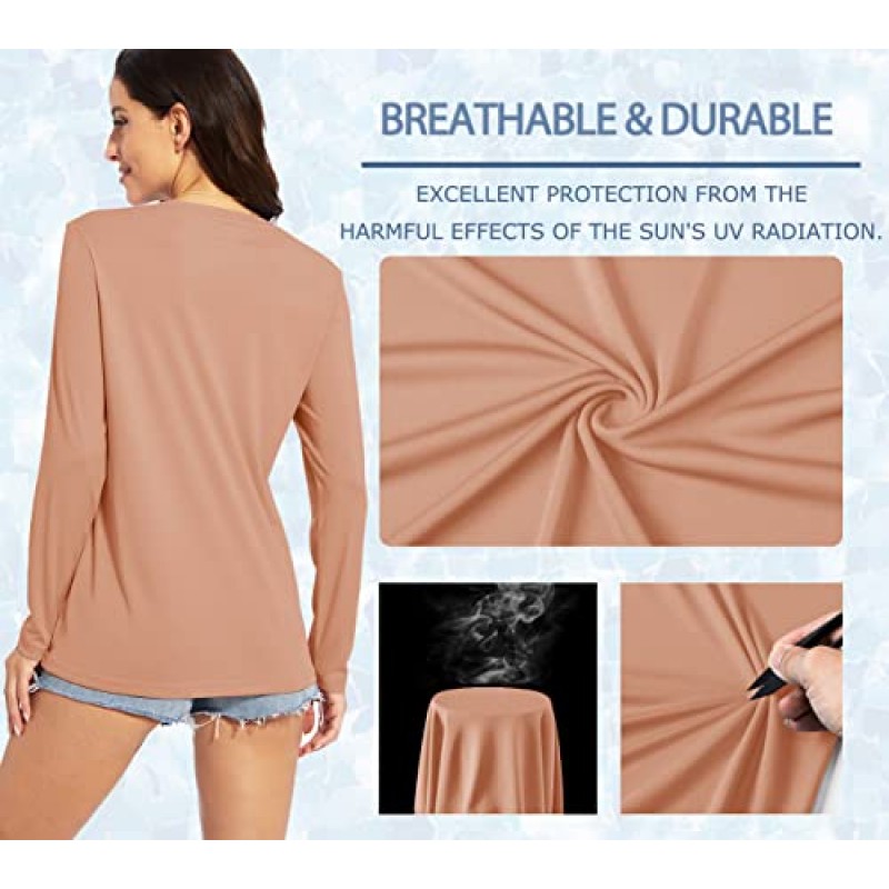 TACVASEN 여성용 UPF 50+ 자외선 차단 V 넥 긴 소매 탑 퀵 드라이 하이킹 러닝 운동 티셔츠