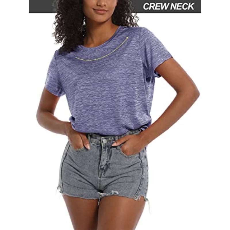 TACVASEN 여성용 운동 티셔츠 반소매 티셔츠 빠른 건조 경량 셔츠 Atheletic Crew Neck Gym Tops