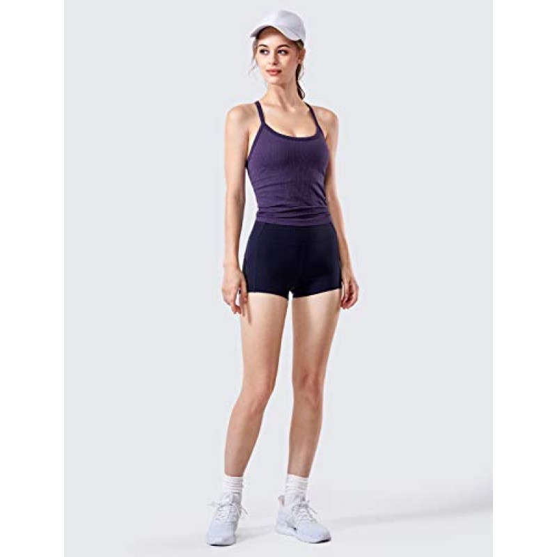 CRZ YOGA 여성용 원활한 운동 탱크 탑 Racerback Athletic Camisole 스포츠 셔츠 (브라 내장 포함)