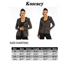 Koscacy Womens Full Zip 운동 달리기 후드 재킷 엄지 구멍이 있는 요가 경량 후드 트랙 재킷(S-2XL)