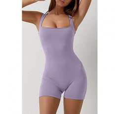 QINSEN Womens Strappy Square Neck 탱크 탑 Tummy Control Bodycon 스트레치 반바지 점프 슈트 로퍼