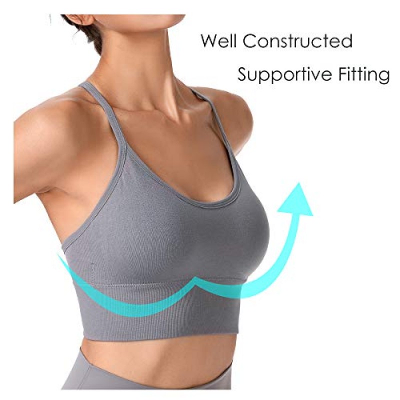 Evercute Racerback 스포츠 브라 패딩 Y Racer Back Cropped Bras for Yoga Workout Fitness Low Impact