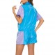 Yisfri 여성용 컬러 블록 윈드 브레이커 2 피스 복장 반소매 지퍼 전면 탄성 허리 트랙 슈트 세트