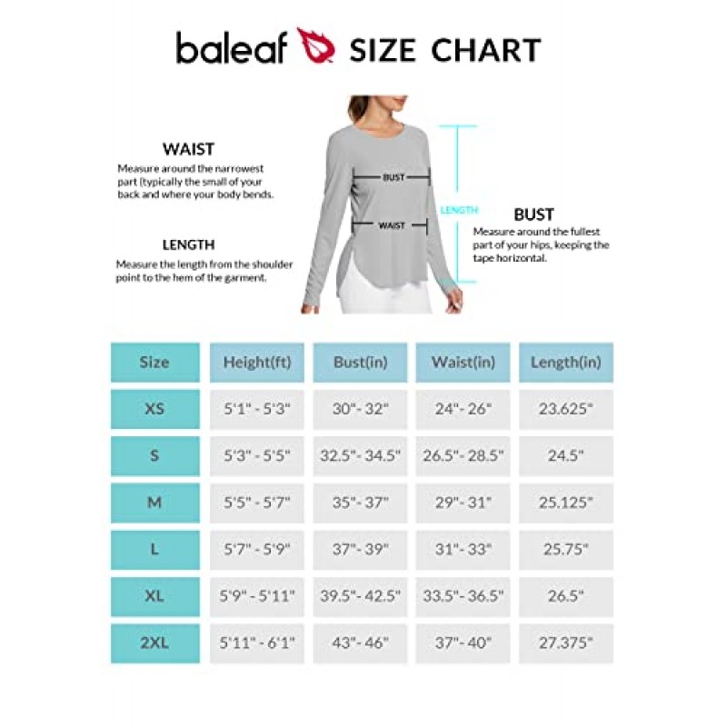 BALEAF 여성용 썬 셔츠 UPF 50+ 긴 소매 하이킹 탑 경량 속건성 자외선 차단 야외 의류